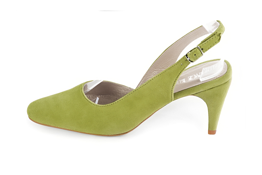 Pistachio green slingback elegant shoes. Round toe. High slim heel. - Florence KOOIJMAN